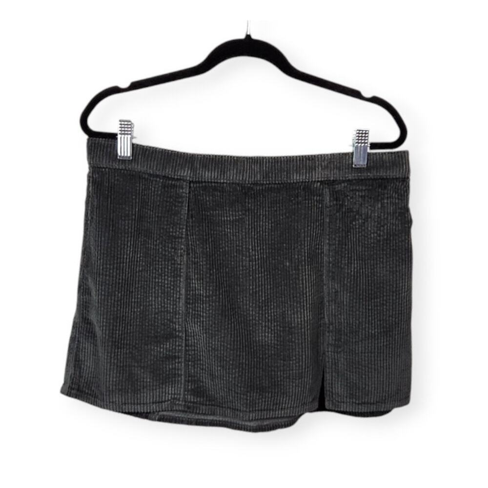 Aerie Corduroy Micro Mini Skirt Front Slit Elastic Waist Dark Grey Medium New